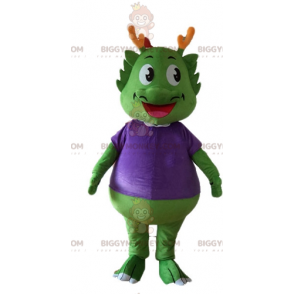 BIGGYMONKEY™ Mascot Costume Green Dinosaur Dressed In Very Warm