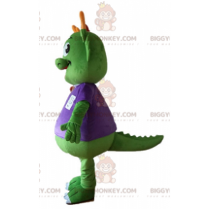 BIGGYMONKEY™ Mascot Costume Green Dinosaur Dressed In Very Warm
