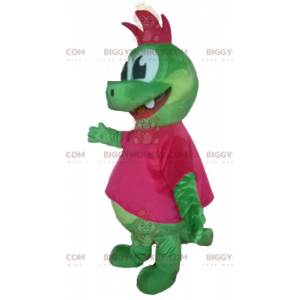 BIGGYMONKEY™ Mascot Costume Green Dinosaur Dragon with Pink