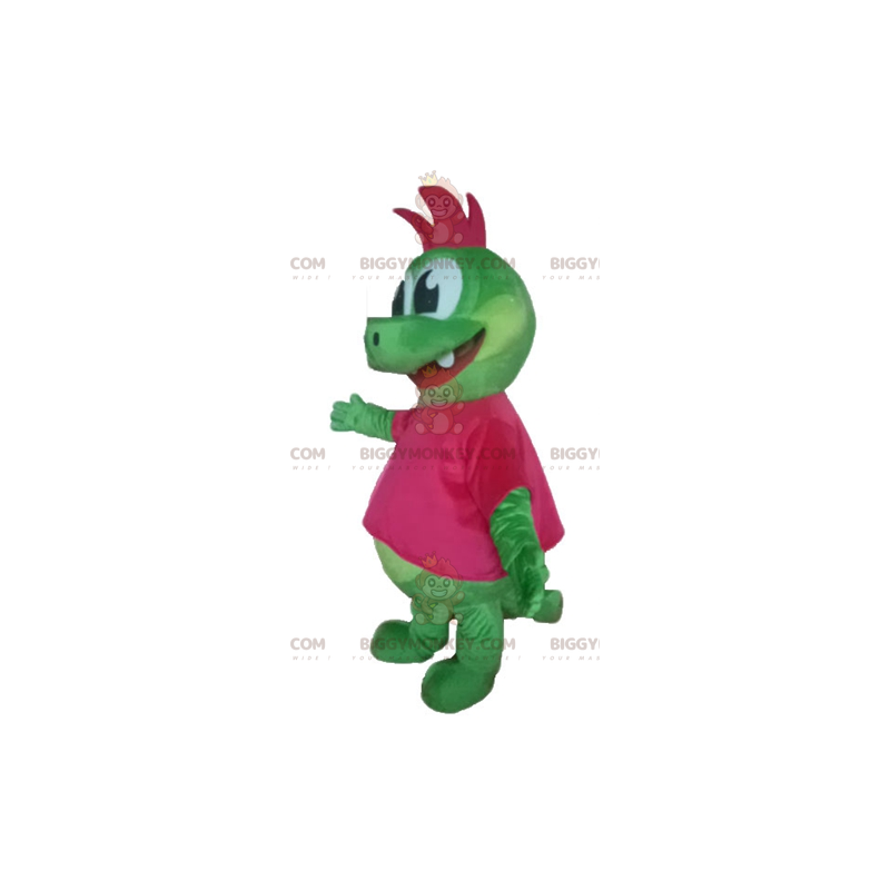 BIGGYMONKEY™ Maskotdräkt Grön dinosauriedrake med rosa vapen - BIGGYMONKEY™ Maskotdräkt Grön dinosauriedrake med rosa vapen -