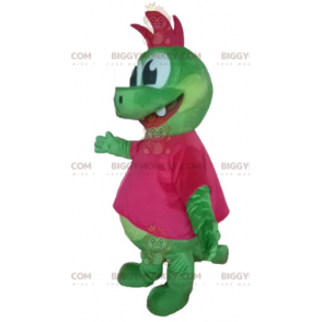 Kostium maskotki BIGGYMONKEY™ Zielony smok dinozaura z różowym grzebieniem - Maskotka smoka - BiggyMonkey.com