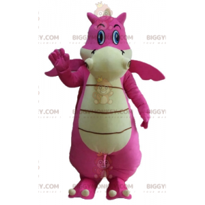 Costume de mascotte BIGGYMONKEY™ de dragon rose et blanc géant