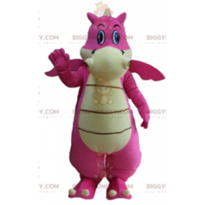 Costume de mascotte BIGGYMONKEY™ de dragon rose et blanc géant