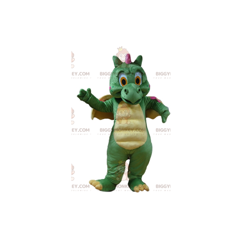 Costume de mascotte BIGGYMONKEY™ de dragon vert jaune et rose