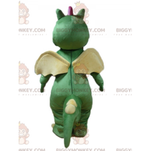 Traje de mascote bonito colorido verde amarelo e rosa dragão