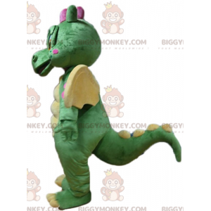Costume de mascotte BIGGYMONKEY™ de dragon vert jaune et rose