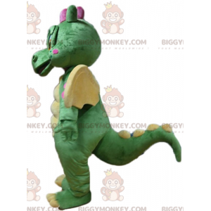 Simpatico costume da mascotte drago colorato verde giallo e