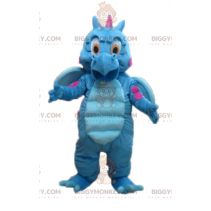 Traje de mascote bonito e colorido de dragão azul e rosa