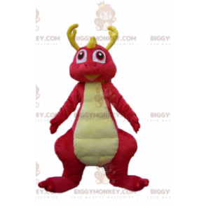  BIGGYMONKEY™ Costume da mascotte di dinosauro rosa e giallo sorridente colorato - Mascotte di dinosauri - BiggyMonkey.com