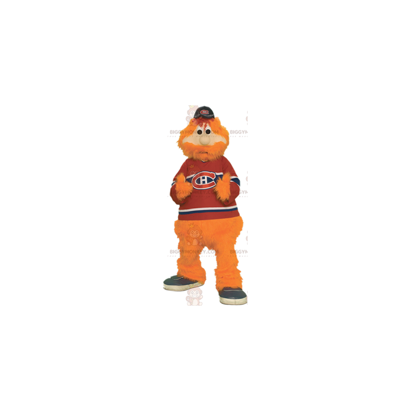Disfraz de mascota BIGGYMONKEY™ de hombre naranja peludo con Disfraz de mascota BIGGYMONKEY™ de hombre naranja peludo con