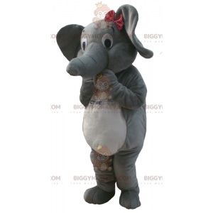 BIGGYMONKEY™ Mascot Costume Gray and White Elephant with Bow
