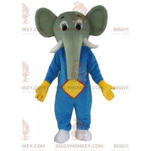BIGGYMONKEY™ Mascot Costume of Gray Elephant in Blue and Yellow