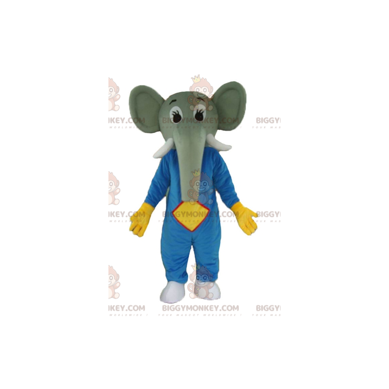 BIGGYMONKEY™ Mascot Costume of Gray Elephant in Blue and Yellow