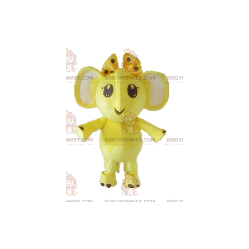 BIGGYMONKEY™ maskotkostume Gul og hvid elefant med sløjfe på BIGGYMONKEY™ maskotkostume Gul og hvid elefant med sløjfe på