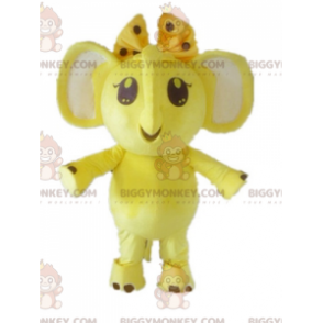Costume de mascotte BIGGYMONKEY™ d'éléphant jaune et blanc avec