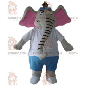 BIGGYMONKEY™ Maskottchenkostüm Grauer und rosafarbener Elefant