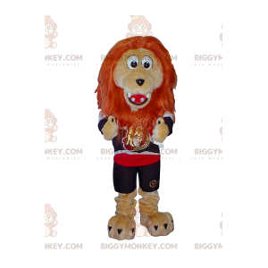 BIGGYMONKEY™ maskotkostume af beige løve med orange manke -