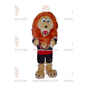 Στολή μασκότ BIGGYMONKEY™ μπεζ λιονταριού με πορτοκαλί χαίτη -