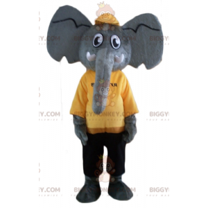 BIGGYMONKEY™ Mascot Costume of Gray Elephant in Yellow and