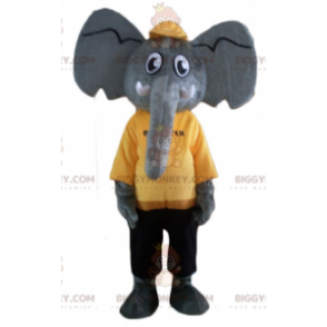 BIGGYMONKEY™ Mascot Costume of Gray Elephant in Yellow and