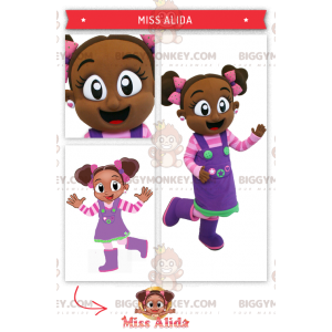 BIGGYMONKEY™ Mascot Costume of African Girl in Pink and Purple