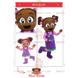 Kostým BIGGYMONKEY™ maskota africké dívky v růžovém a fialovém oblečení