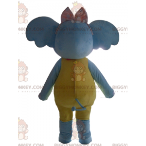 Fato de mascote BIGGYMONKEY™ sedutor e colorido azul amarelo e