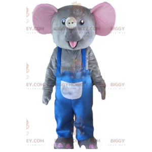 BIGGYMONKEY™ Mascot Costume Gray and Pink Elephant with Blue