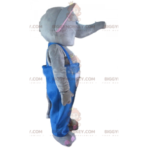 BIGGYMONKEY™ maskotkostume Grå og lyserød elefant med blå overalls - Elefantmasker - BIGGYMONKEY_02847 - BiggyMonkey.com