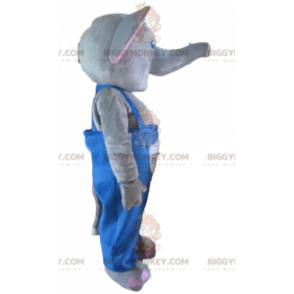 BIGGYMONKEY™ maskotkostume Grå og lyserød elefant med blå overalls - Elefantmasker - BIGGYMONKEY_02847 - BiggyMonkey.com
