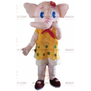 BIGGYMONKEY™ Mascot Costume of Pink Elephant in Yellow Dress with Green Polka Dots - Elephant mascots - BiggyMonkey.com