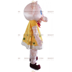 BIGGYMONKEY™ Mascot Costume of Pink Elephant in Yellow Dress with Green Polka Dots - Elephant mascots - BiggyMonkey.com