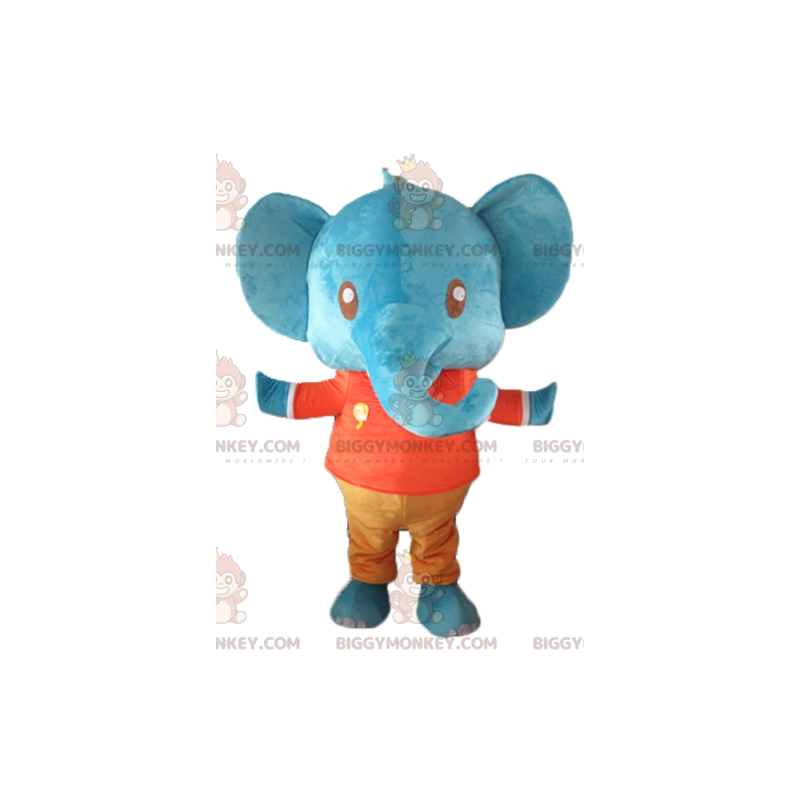 Disfraz de mascota BIGGYMONKEY™ Elefante azul gigante con traje Disfraz de mascota BIGGYMONKEY™ Elefante azul gigante con traje