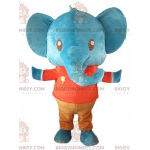 BIGGYMONKEY™ Mascot Costume Giant Blue Elephant in Red and