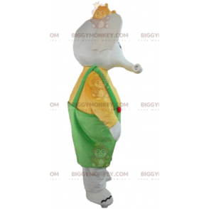 BIGGYMONKEY™ Mascot Costume of Elephant in Yellow and Green Outfit with Crown - Elephant mascots - BiggyMonkey.com