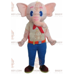 Disfraz de mascota de elefante rosa BIGGYMONKEY™ con atuendo colorido - Mascotas de elefante - BiggyMonkey.com