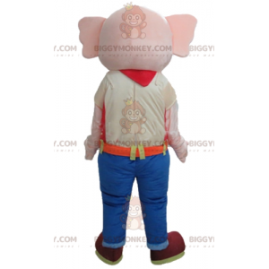 Pink Elephant BIGGYMONKEY™ maskotkostume iført farverigt outfit