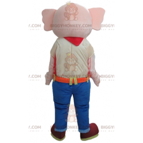 Disfraz de mascota de elefante rosa BIGGYMONKEY™ con atuendo colorido - Mascotas de elefante - BiggyMonkey.com