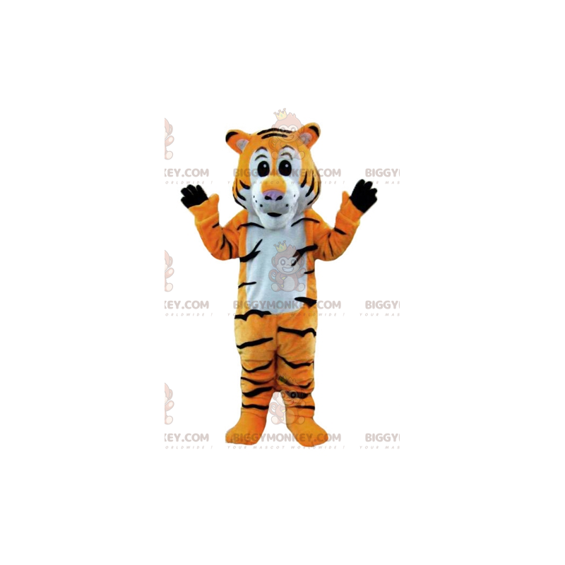Traje de mascote de tigre listrado laranja branco e preto Traje de mascote de tigre listrado laranja branco e preto