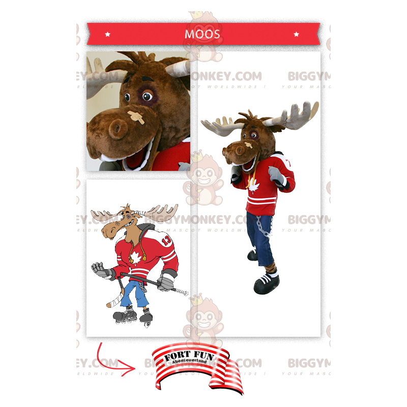 Eishockeyspieler Karibu BIGGYMONKEY™ Maskottchenkostüm - Eishockeyspieler Karibu BIGGYMONKEY™ Maskottchenkostüm -