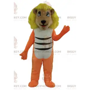 Kostým maskota BIGGYMONKEY™ oranžově bílý a černý lev se žlutou