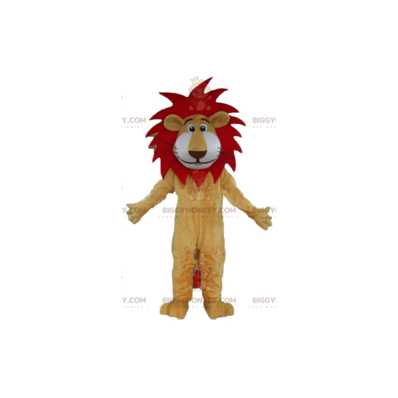 Disfraz de mascota BIGGYMONKEY™ León beige rojo y blanco con Disfraz de mascota BIGGYMONKEY™ León beige rojo y blanco con