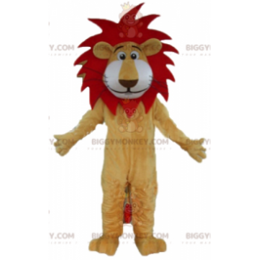 BIGGYMONKEY™ Mascot Costume Red & White Beige Lion With Cute