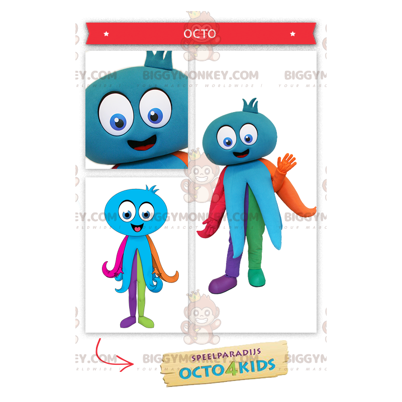 Riesiger blauer Oktopus BIGGYMONKEY™ Maskottchen-Kostüm -