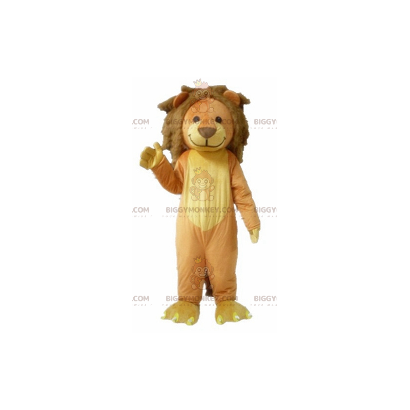 Costume de mascotte BIGGYMONKEY™ de lion marron et jaune doux Costume de mascotte BIGGYMONKEY™ de lion marron et jaune doux