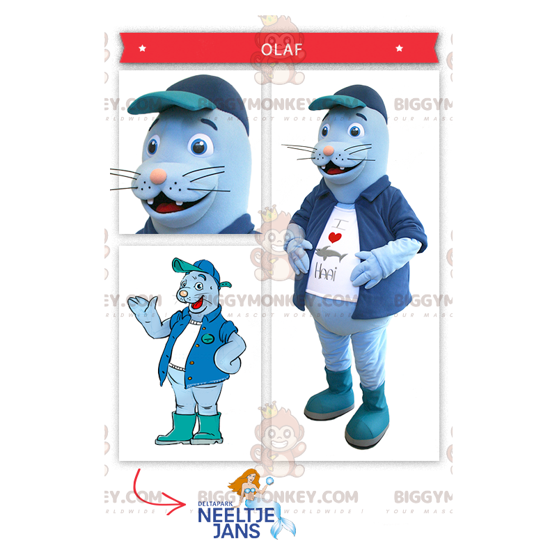 Kostium maskotka niebieski lew morski BIGGYMONKEY™ - Kostium maskotka niebieski lew morski BIGGYMONKEY™ -