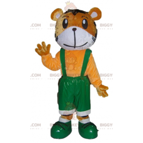 BIGGYMONKEY™ maskottiasu, oranssi ja valkoinen tiikeri vihreissä haalareissa - Tiikerin maskotit - BiggyMonkey.com