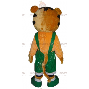 BIGGYMONKEY™ maskottiasu, oranssi ja valkoinen tiikeri vihreissä haalareissa - Tiikerin maskotit - BiggyMonkey.com