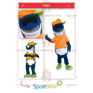 Costume de mascotte BIGGYMONKEY™ de requin bleu et blanc