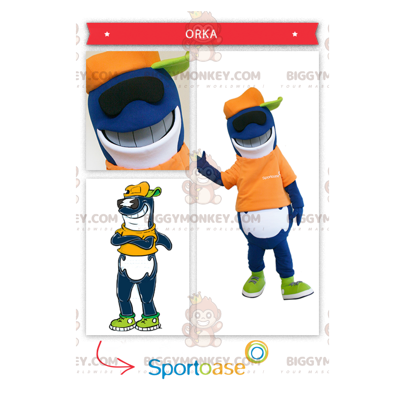 Sinivalkoinen Orca Shark BIGGYMONKEY™ maskottiasu - Sinivalkoinen Orca Shark BIGGYMONKEY™ maskottiasu -
